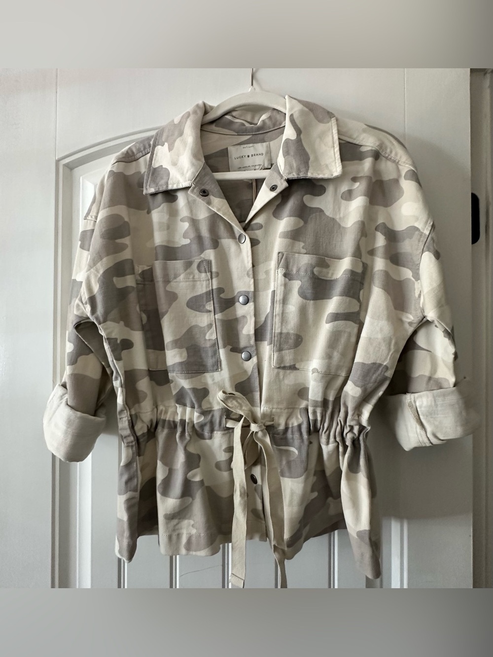 Lucky Brand Neutral Camo Drawstring Jacket in Beige and Taupe
